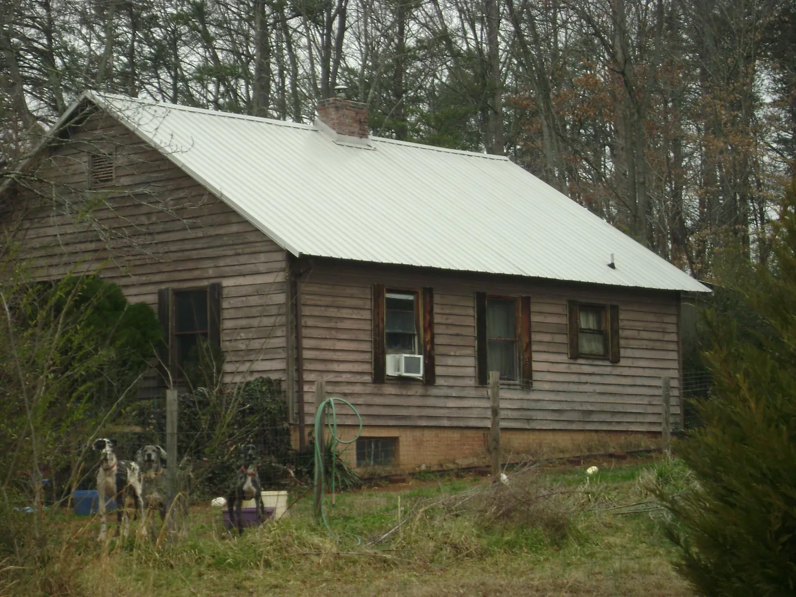 White metal roof on an old wood sided farmhouse, from a Asphalt Shingle Roof Repair job in Buckner